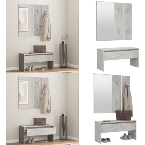 Ensemble de meubles de couloir Gris béton Bois d'ingénierie - Banc Entrée - Meuble D'entrée - Ensemble Meubles D'entrée - Rangement Intérieur - Banc Coffre - Home & Living