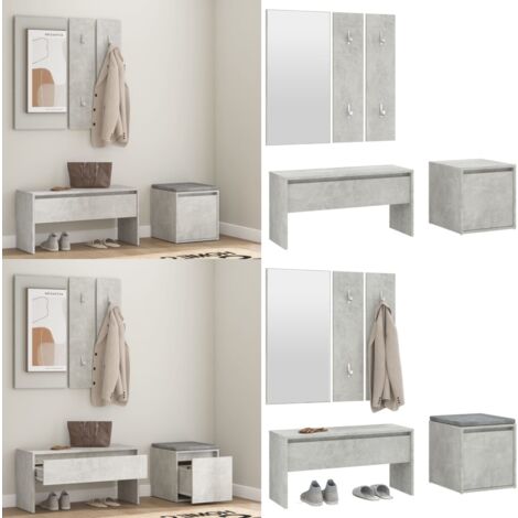 Ensemble de meubles de couloir Gris béton Bois d'ingénierie - Meuble D'entrée - Banc Coffre - Rangements Entrée - Meuble Hall - Décoration Intérieur - Home & Living