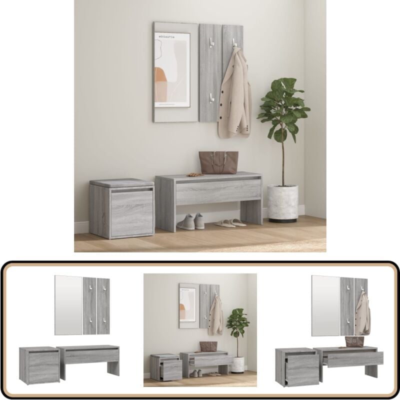 Vidaxl - Ensemble de meubles de couloir Sonoma gris Bois d'ingénierie - Banc Entrée - Meuble Couloir - Rangement Intérieur - Banc Coffre - Mobilier