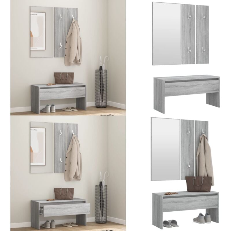 Vidaxl - Ensemble de meubles de couloir Sonoma gris Bois d'ingénierie - Banc Entrée - Meuble Hall - Banc Coffre - Mobilier Salle D'entrée