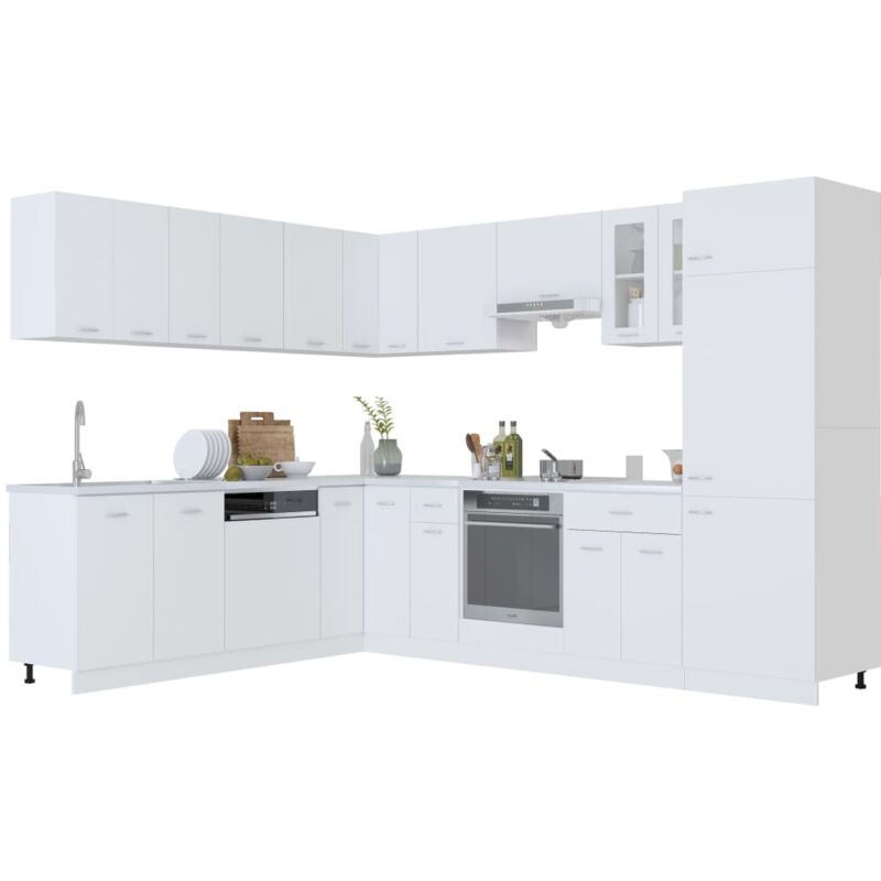 vidaXL Ensemble de meubles de cuisine 14 pcs Blanc Aggloméré