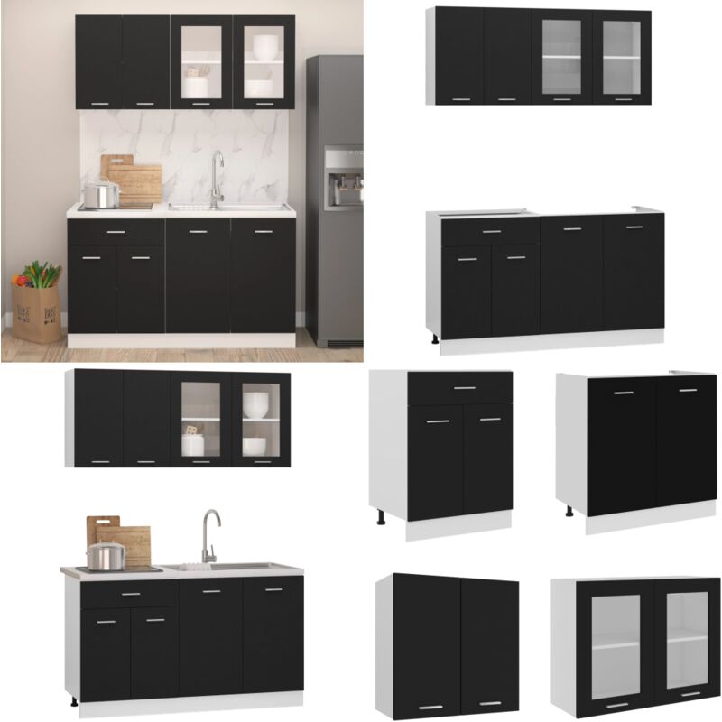 Ensemble de meubles de cuisine 4 pcs Noir Aggloméré - Meuble De Cuisine - Ensemble Meuble Cuisine - Armoire Cuisine - Rangements Cuisine - Mobilier