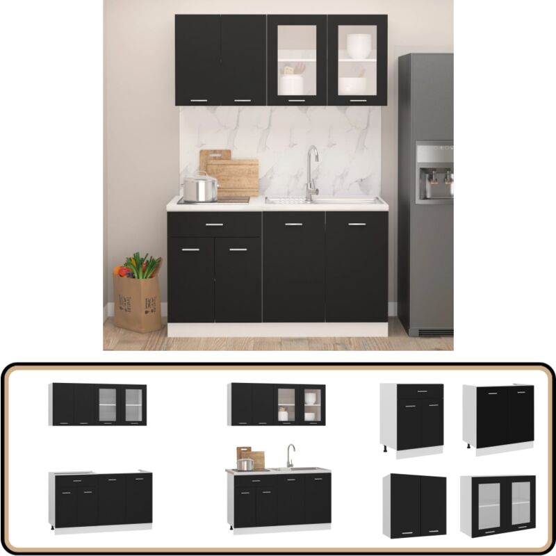 Ensemble de meubles de cuisine 4 pcs Noir Aggloméré - Meuble De Cuisine - Ensemble Meuble Cuisine - Armoire Cuisine - Rangements Cuisine - Mobilier