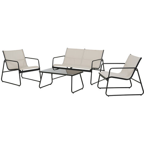 Ensemble de meubles de jardin 4 pièces – Table en verre trempé et chaises en textilène – Étanche et respirant – Pour terrasse et balcon
