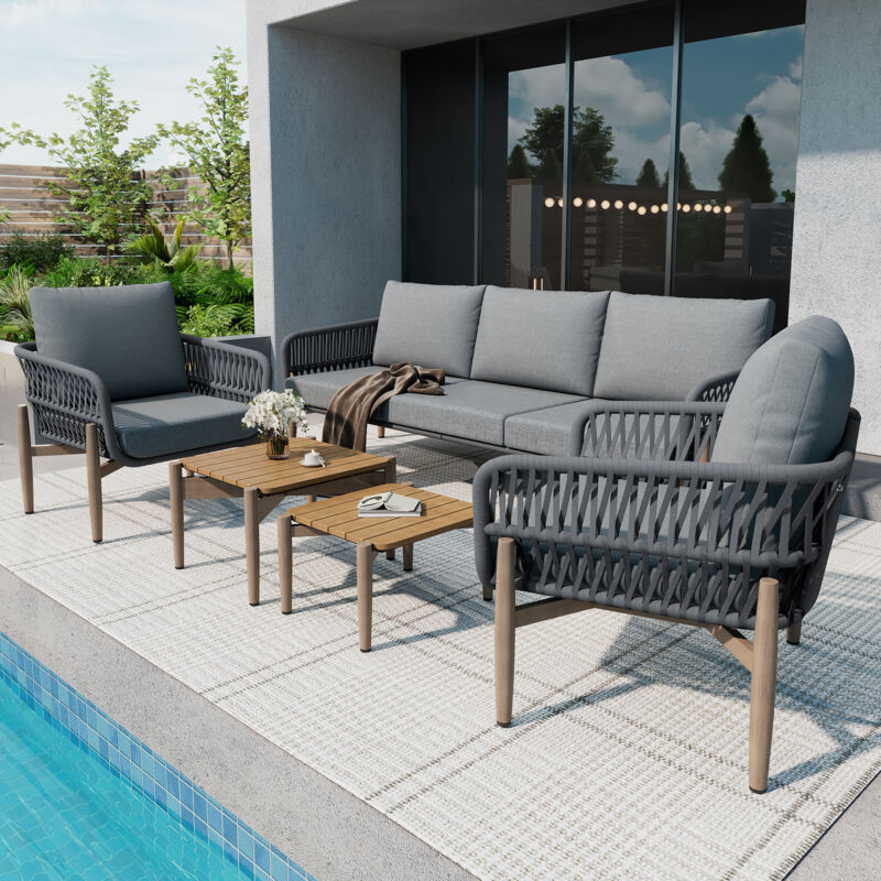 Ensemble de meubles de jardin 5 Places,Chaises longues de jardin,Canapé 3 places+2 Fauteuils+2 Tables basses,Acier galvanisé,Gris