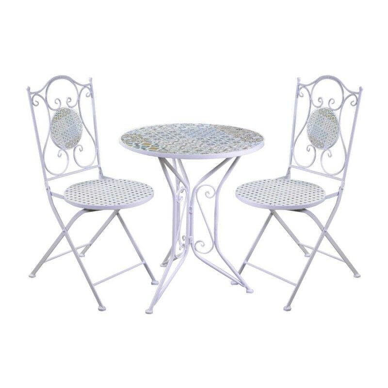 Table en fer forgé avec mosaïque et chaises