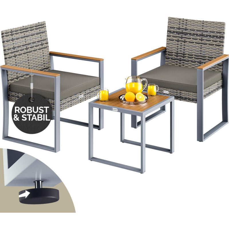 Ensemble de meubles de jardin en polyrotin Lounge Set Pieds réglables Résistant aux intempéries Terrasse Salon de Jardin Grau Akazie (de)