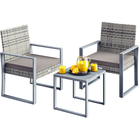 Ensemble de meubles de jardin en polyrotin Lounge Set Pieds réglables Résistant aux intempéries Terrasse Salon de Jardin  Gris