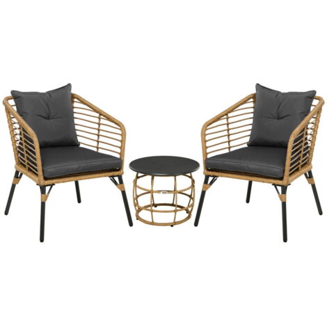 Ensemble de meubles de jardin en rotin, 3 pièces. Groupe de sièges, comprenant table basse et 2 chaises, ensemble bistro avec co
