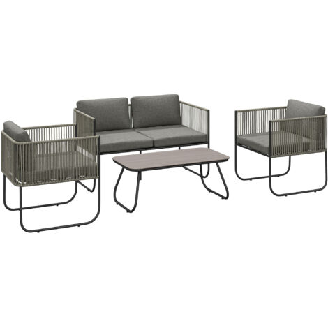 Ensemble de meubles de jardin en rotin poly Ensemble salon avec sofa, fauteuil, coussin de table étanche 116 x 60 x 69 cm brun + gris foncé