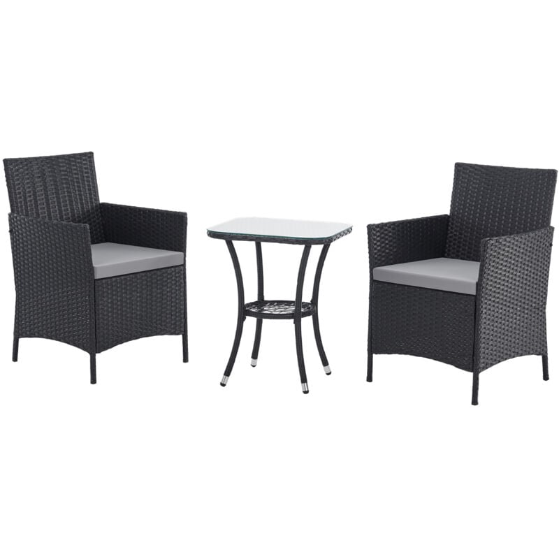 Ensemble de meubles de jardin Svita brooklyn bistro 3 pièces Salon de jardin d'extérieur en rotin noir