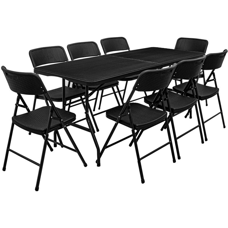 Ensemble de meubles de jardin Table de 180cm 8 chaises Pliable Aspect Rotin Noir - schwarz