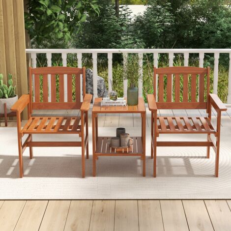 Ensemble de Meubles de Patio 2 Places en Bois Salon de Jardin avec 2 Chaises Table Basse et Trou pour Parasol Maison Chic