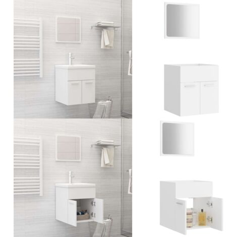 Ensemble de meubles de salle de bain 2 pcs Blanc Aggloméré - Meuble De Salle De Bain - Ensemble Meuble Salle De Bain - Armoire Salle De Bain - Miroir Salle De Bain - Rangement Salle De Bain - Home & L