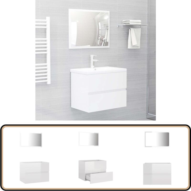 Ensemble de meubles de salle de bain 2 pcs blanc brillant - Meuble De Salle De Bain - Ensemble Salle De Bain - Armoire Salle De Bain - Miroir Salle