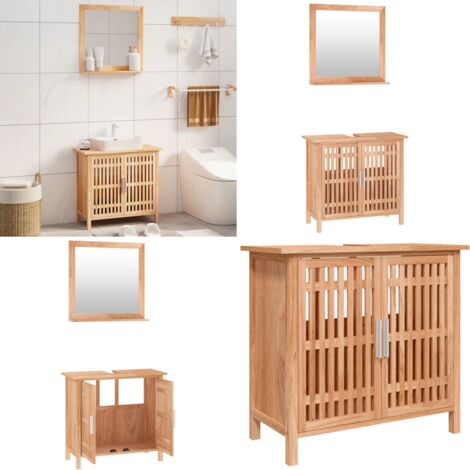 Ensemble de meubles de salle de bain 2 pcs Bois massif de noyer - Meuble De Salle De Bain - Ensemble Meuble Salle De Bain - Rangement Salle De Bain - Meuble Vasque - Bois Massif - Home & Living