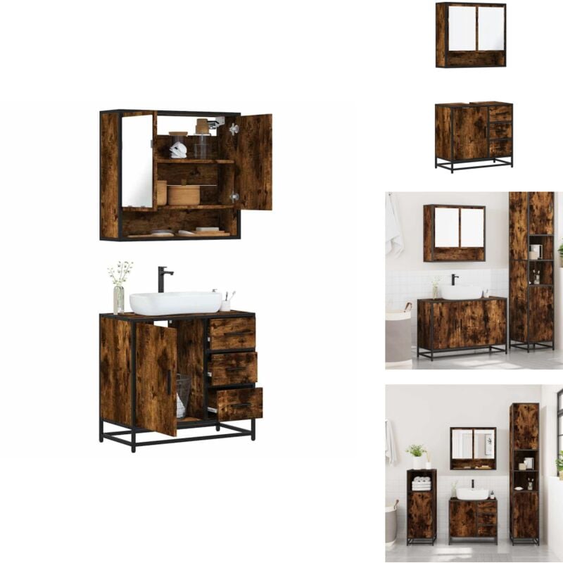 Ensemble de meubles de salle de bain 2 pcs Chêne fumé - Ensemble De Meubles De Salle De Bain - Ensembles De Meubles De Salle De Bain - Armoire De