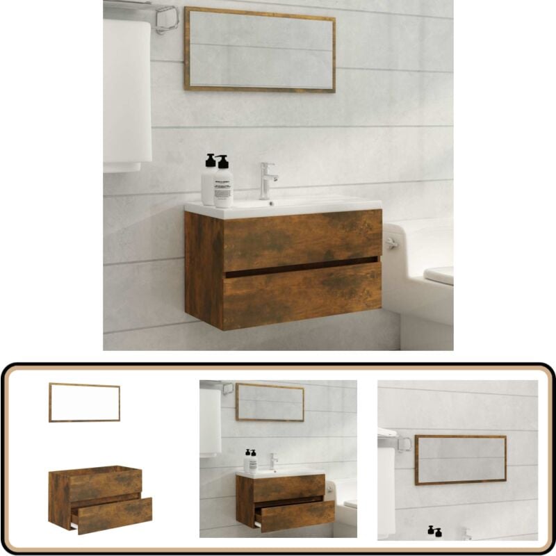 Ensemble de meubles de salle de bain 2 pcs Chêne fumé - Meuble De Salle De Bain - Armoire De Salle De Bain - Ensemble Salle De Bain - Ameublement
