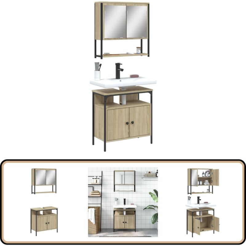 Ensemble de meubles de salle de bain 2 pcs chêne sonoma - Meuble Salle De Bain - Ensemble Salle De Bain - Armoire Salle De Bain - Rangement Salle De