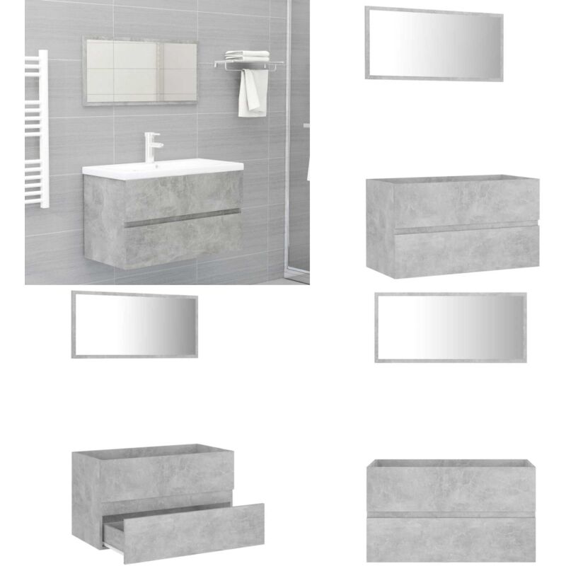 Ensemble de meubles de salle de bain 2 pcs gris béton - Meuble De Salle De Bain - Ensemble Salle De Bain - Armoire Salle De Bain - Miroir Salle De