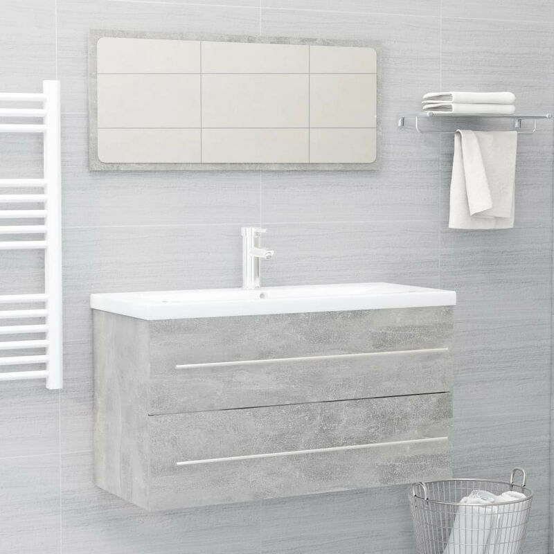 Ensemble de meubles de salle de bain 2 pcs Gris béton