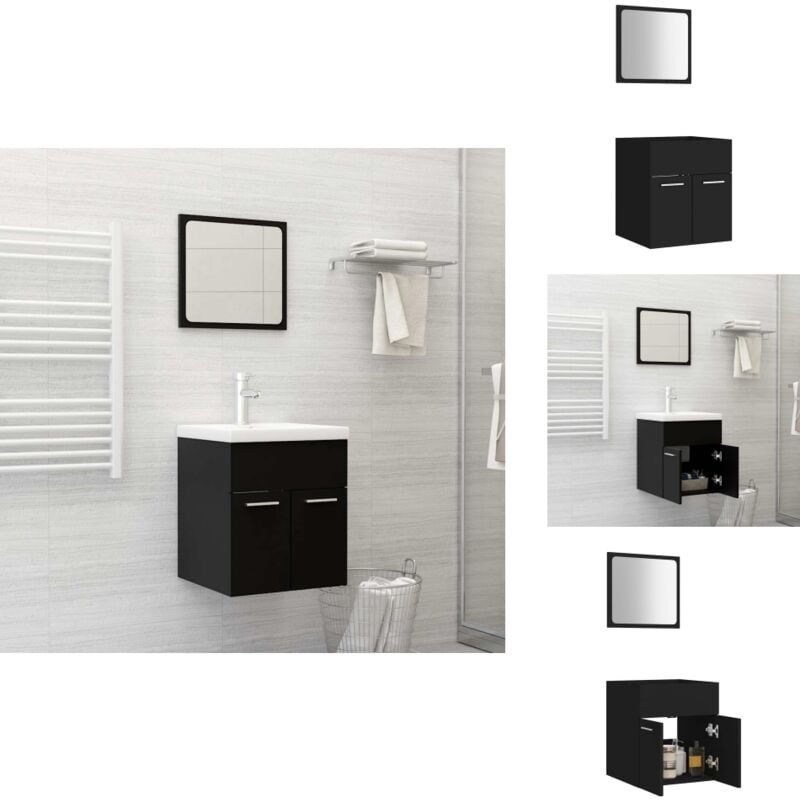Ensemble de meubles de salle de bain 2 pcs Noir Aggloméré - Ensemble De Meubles De Salle De Bain - Ensembles De Meubles De Salle De Bain - Miroir