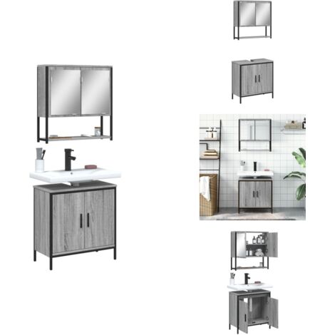 Ensemble de meubles de salle de bain 2 pcs Sonoma gris - Meubles De Salle De Bain - Armoire De Salle De Bain - Rangement Salle De Bain - Meuble Vasque - Miroir Salle De Bain
