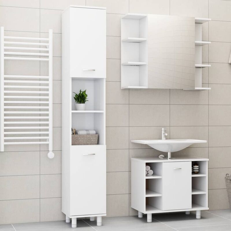 Vidaxl - Ensemble de salle de bain élégant avec mobilier sublavabo haut et garde-robe de miroir différentes couleurs Couleur : blanche