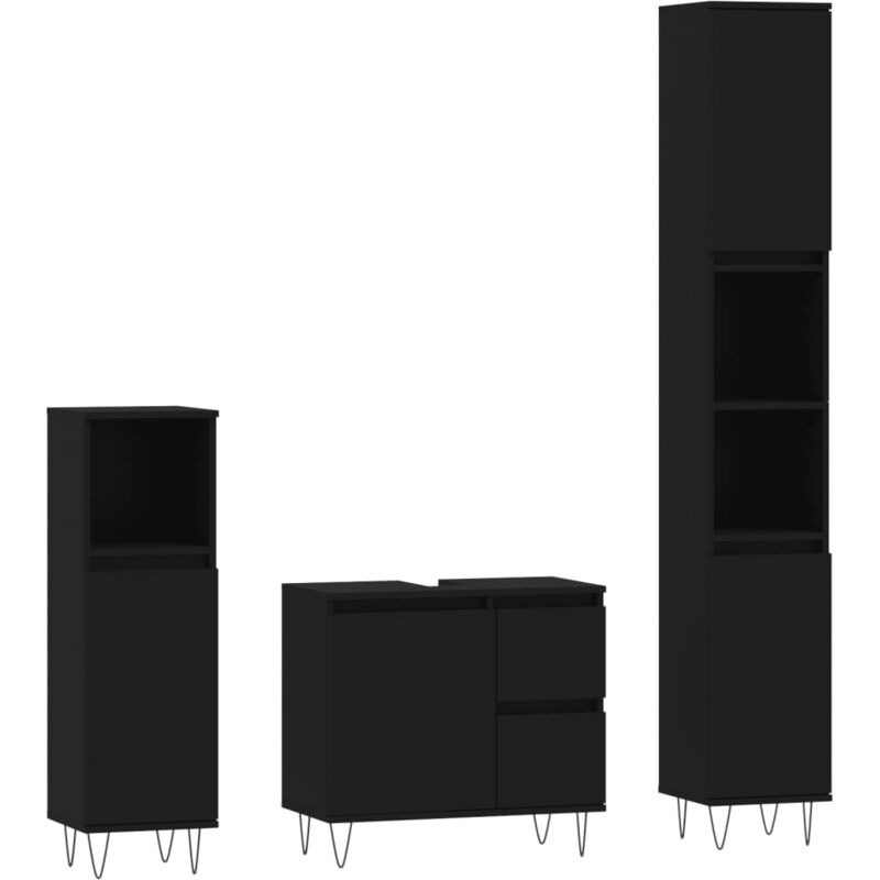 vidaXL Ensemble de meubles salle de bain 3 pcs noir bois d'ingénierie