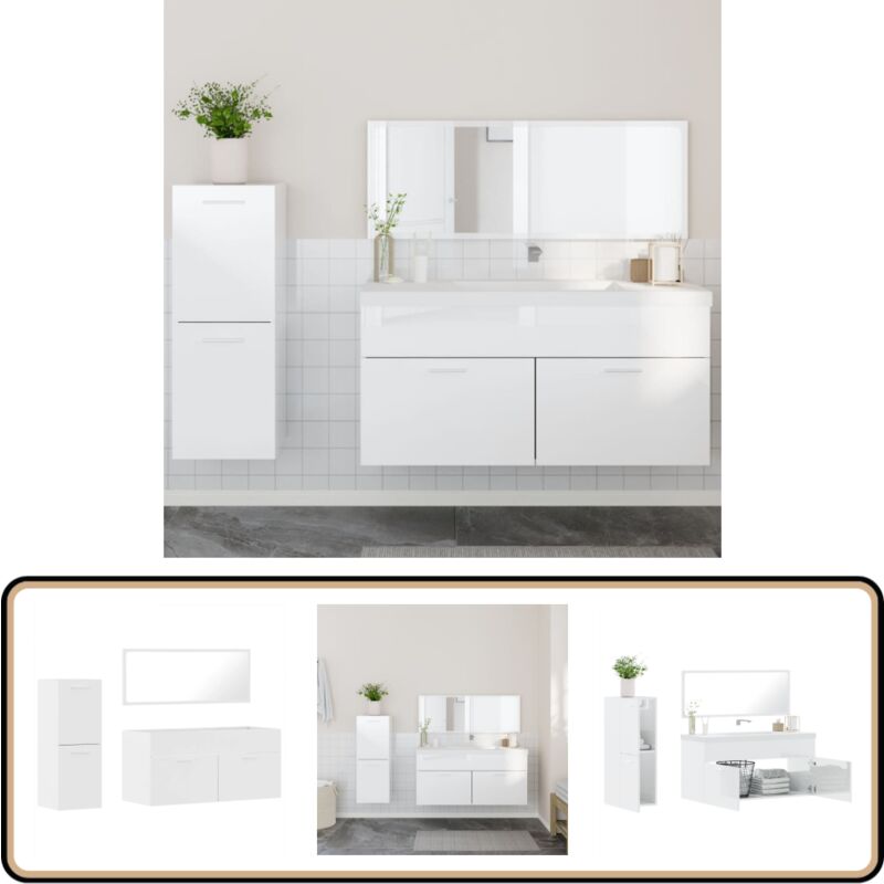 Ensemble de meubles de salle de bain 3 pcs blanc brillant - Meuble De Salle De Bain - Ensemble Salle De Bain - Armoire Salle De Bain - Rangement