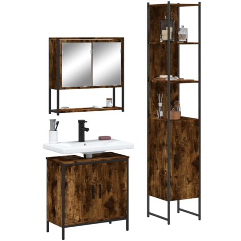 Ensemble de meubles de salle de bain 3 pcs Chêne fumé