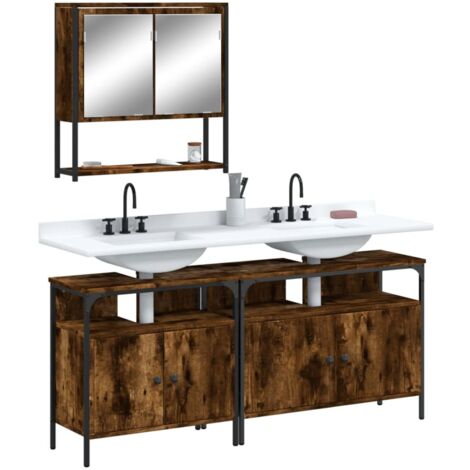 Ensemble de meubles de salle de bain 3 pcs Chêne fumé