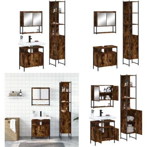 Ensemble de meubles de salle de bain 3 pcs Chêne fumé - Armoire miroir - Armoire lavabo