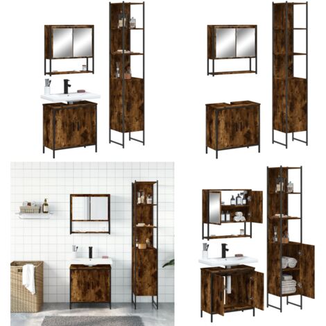 Ensemble de meubles de salle de bain 3 pcs Chêne fumé - Armoire miroir - Armoire lavabo