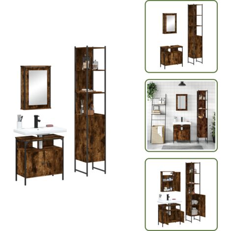 Ensemble de meubles de salle de bain 3 pcs Chêne fumé - Meuble De Salle De Bain - Ensemble Meuble Salle De Bain - Rangement Salle De Bain - Armoire Salle De Bain - Miroir Salle De Bain