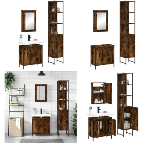 Ensemble de meubles de salle de bain 3 pcs Chêne fumé - Meuble De Salle De Bain - Ensemble Meuble Salle De Bain - Rangement Salle De Bain - Armoire Salle De Bain - Miroir Salle De Bain - Home & Living