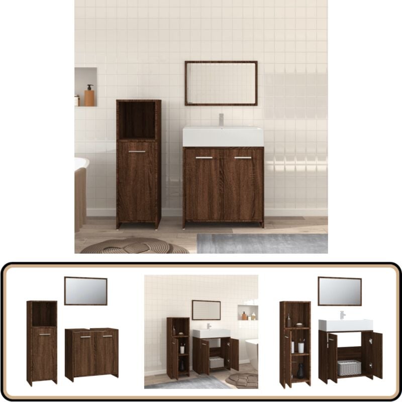 Ensemble de meubles de salle de bain 3 pcs Chêne marron - Meuble De Salle De Bain - Ensemble Meuble Salle De Bain - Ameublement Salle De Bain
