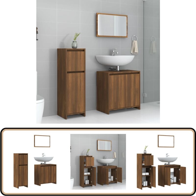 Ensemble de meubles de salle de bain 3 pcs Chêne marron - Meuble De Salle De Bain - Ensemble Meuble Salle De Bain - Armoire Salle De Bain - Miroir