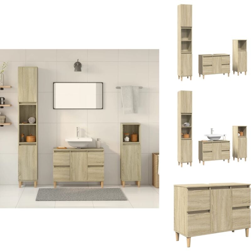 Ensemble de meubles de salle de bain 3 pcs chêne sonoma - Ensemble De Meubles De Salle De Bain - Ensembles De Meubles De Salle De Bain - Armoire De