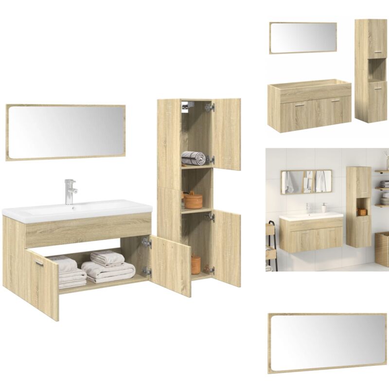 Ensemble de meubles de salle de bain 3 pcs chêne sonoma - Ensemble De Meubles De Salle De Bain - Ensembles De Meubles De Salle De Bain - Armoire De