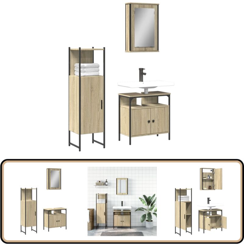 Ensemble de meubles de salle de bain 3 pcs chêne sonoma - Meuble De Salle De Bain - Ensemble De Meubles Salle De Bain - Rangement Salle De Bain