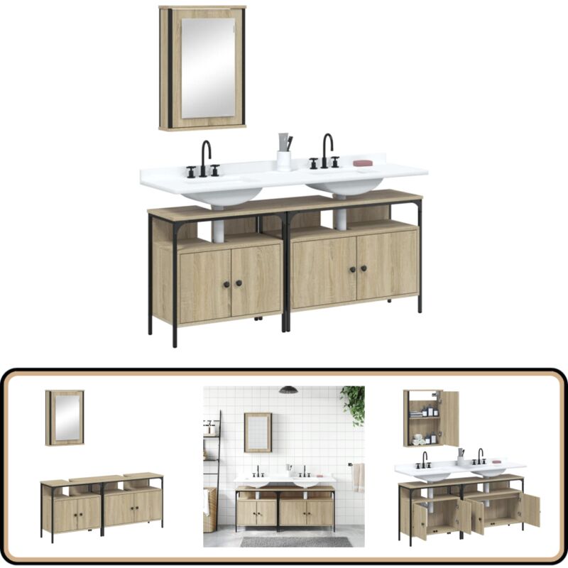 Ensemble de meubles de salle de bain 3 pcs chêne sonoma - Meuble De Salle De Bain - Ensemble Meuble Salle De Bain - Armoire Salle De Bain - Rangement