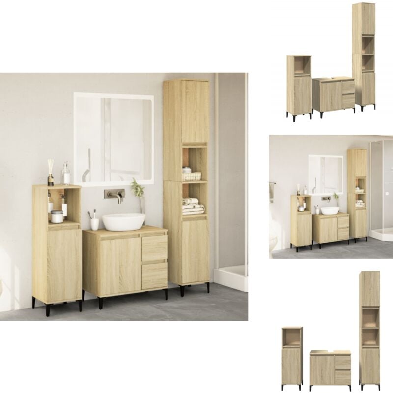 Ensemble de meubles de salle de bain 3 pcs chêne sonoma - Meuble De Salle De Bain - Ensemble Meuble Salle De Bain - Armoire Salle De Bain - Rangement