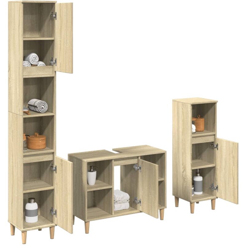 3-tlg. Badmöbel-set Sonoma-eiche Holzwerkstoff - Vidaxl