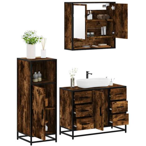 Ensemble de meubles de salle de bain 3 pcs-Meuble de salle de bain Chêne fumé 230830