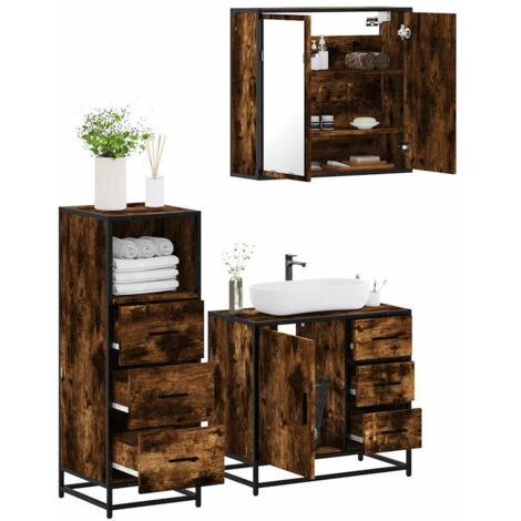 Ensemble de meubles de salle de bain 3 pcs-Meuble de salle de bain Chêne fumé 951181