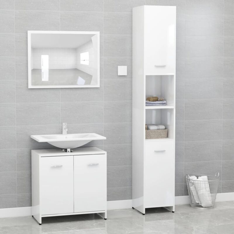 Vidaxl - Ensemble de salle de bain élégant avec des meubles élevés sous l'évier et miroir différentes couleurs Couleur : Blanc brillant