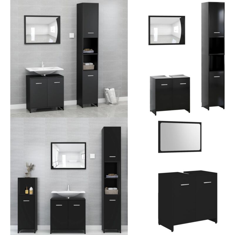 Ensemble de meubles de salle de bain 3 pcs Noir Bois ingénierie - Ensemble Meuble Salle De Bain - Meuble Salle De Bain Noir - Meuble Salle De Bain