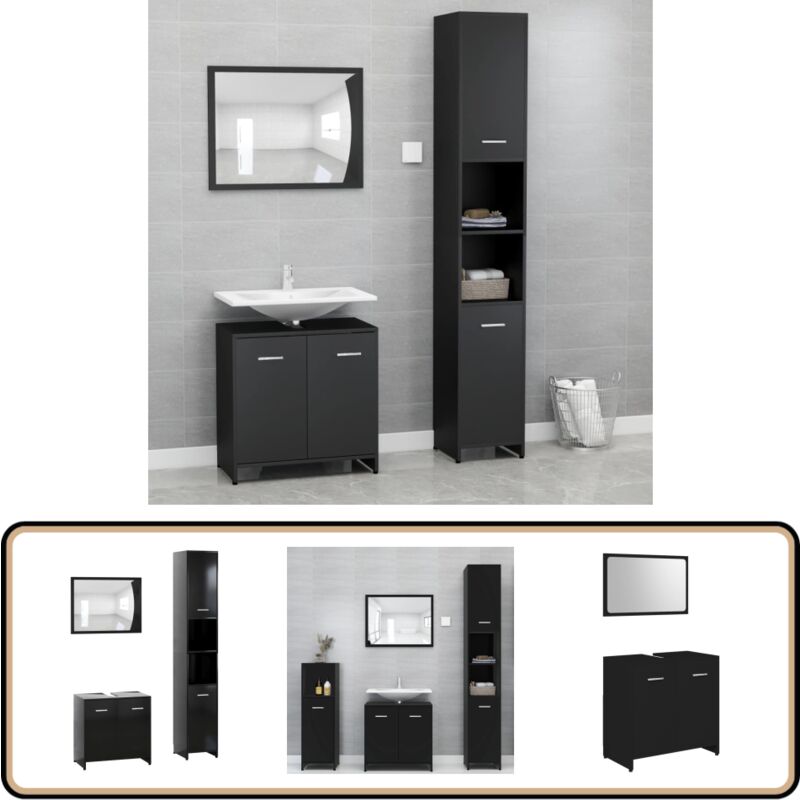 Ensemble de meubles de salle de bain 3 pcs Noir Bois ingénierie - Ensemble Meuble Salle De Bain - Meuble Salle De Bain Noir - Meuble Salle De Bain