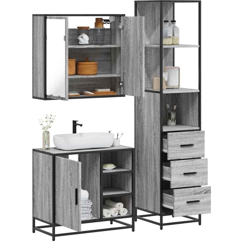 Vidaxl - Ensemble de meubles de salle de bain 3 pcs Sonoma gris